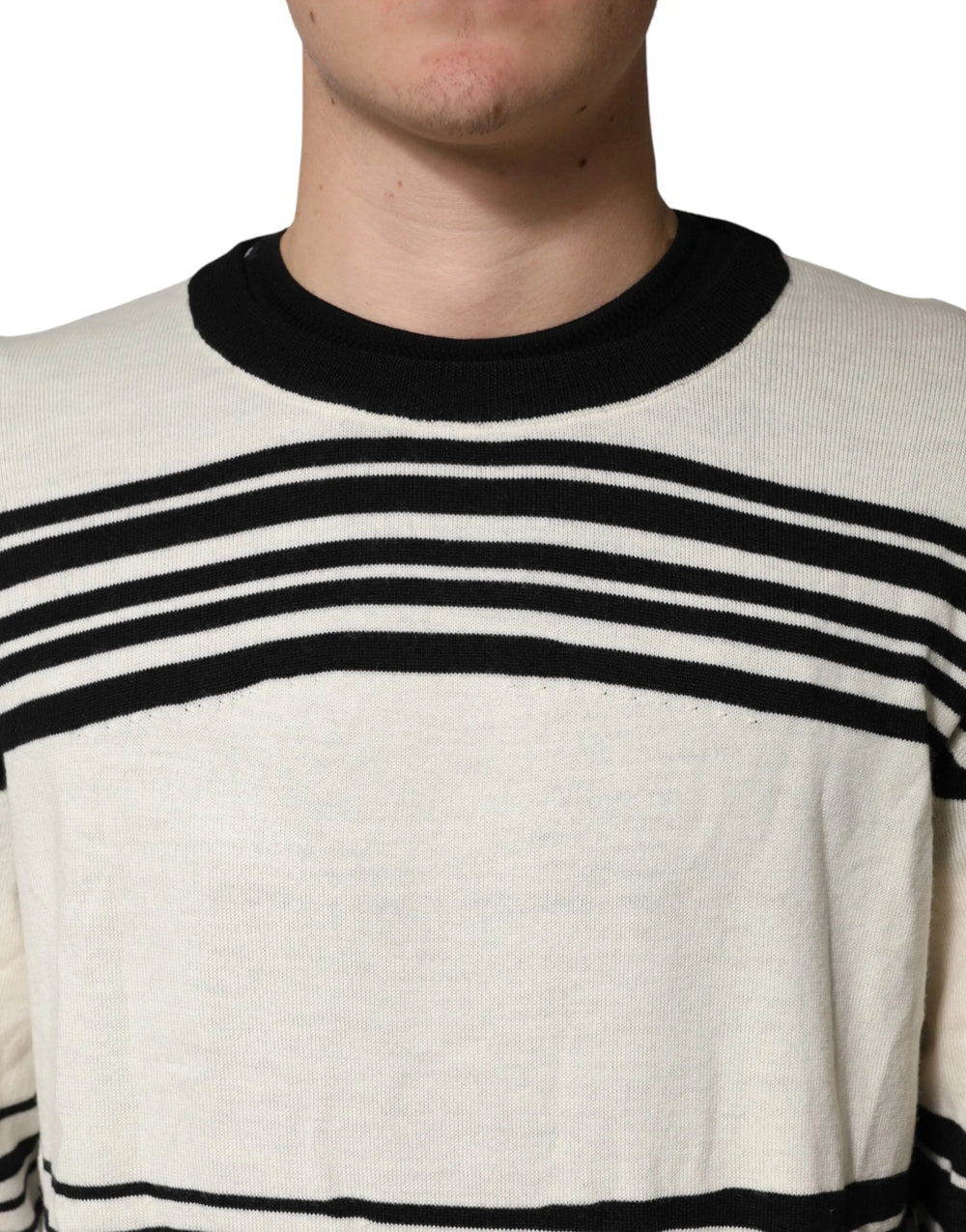 Dolce & Gabbana Black White Stripe CrewNeck Pullover Sweater - IT54 | XL