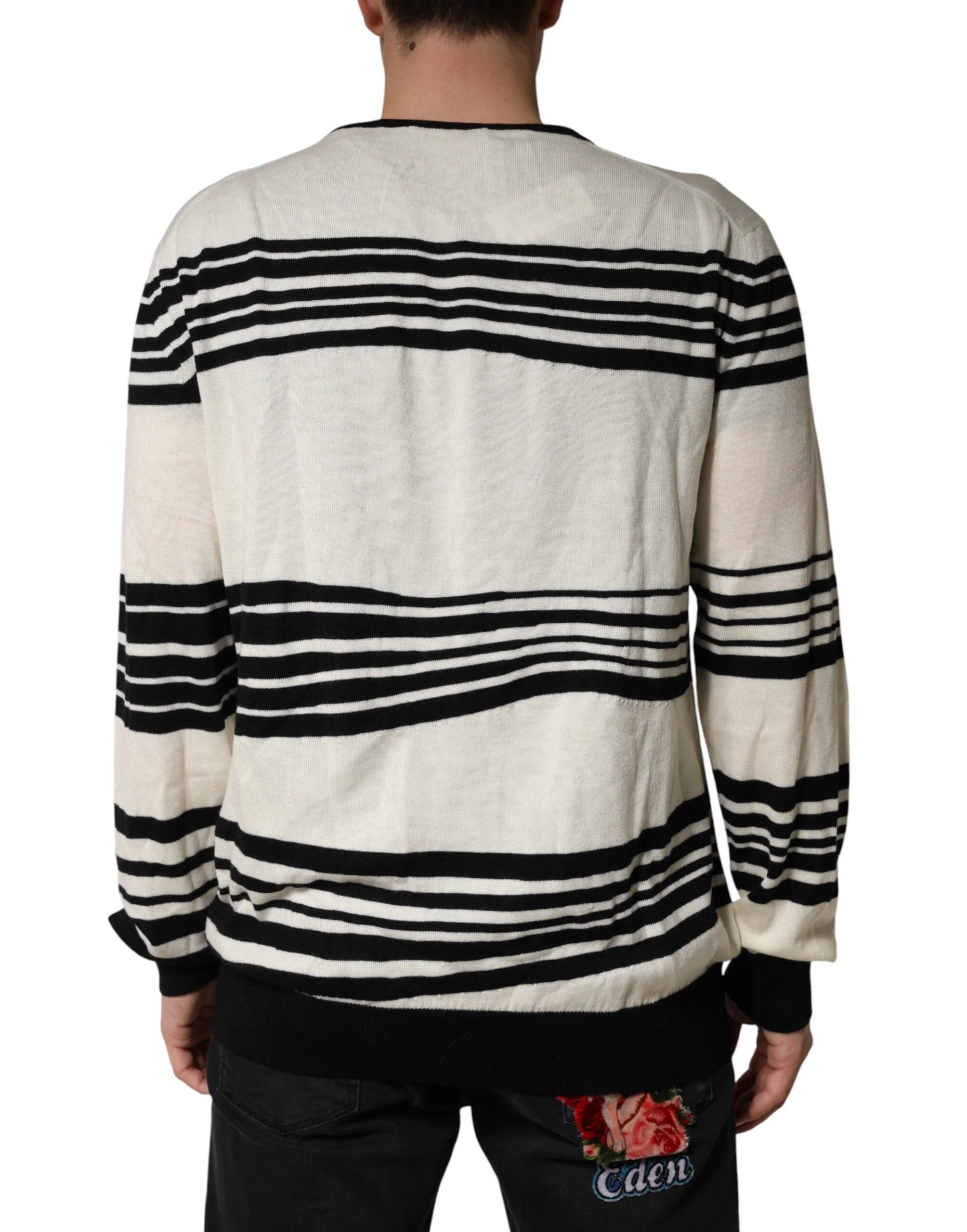 Dolce & Gabbana Black White Stripe CrewNeck Pullover Sweater - IT54 | XL