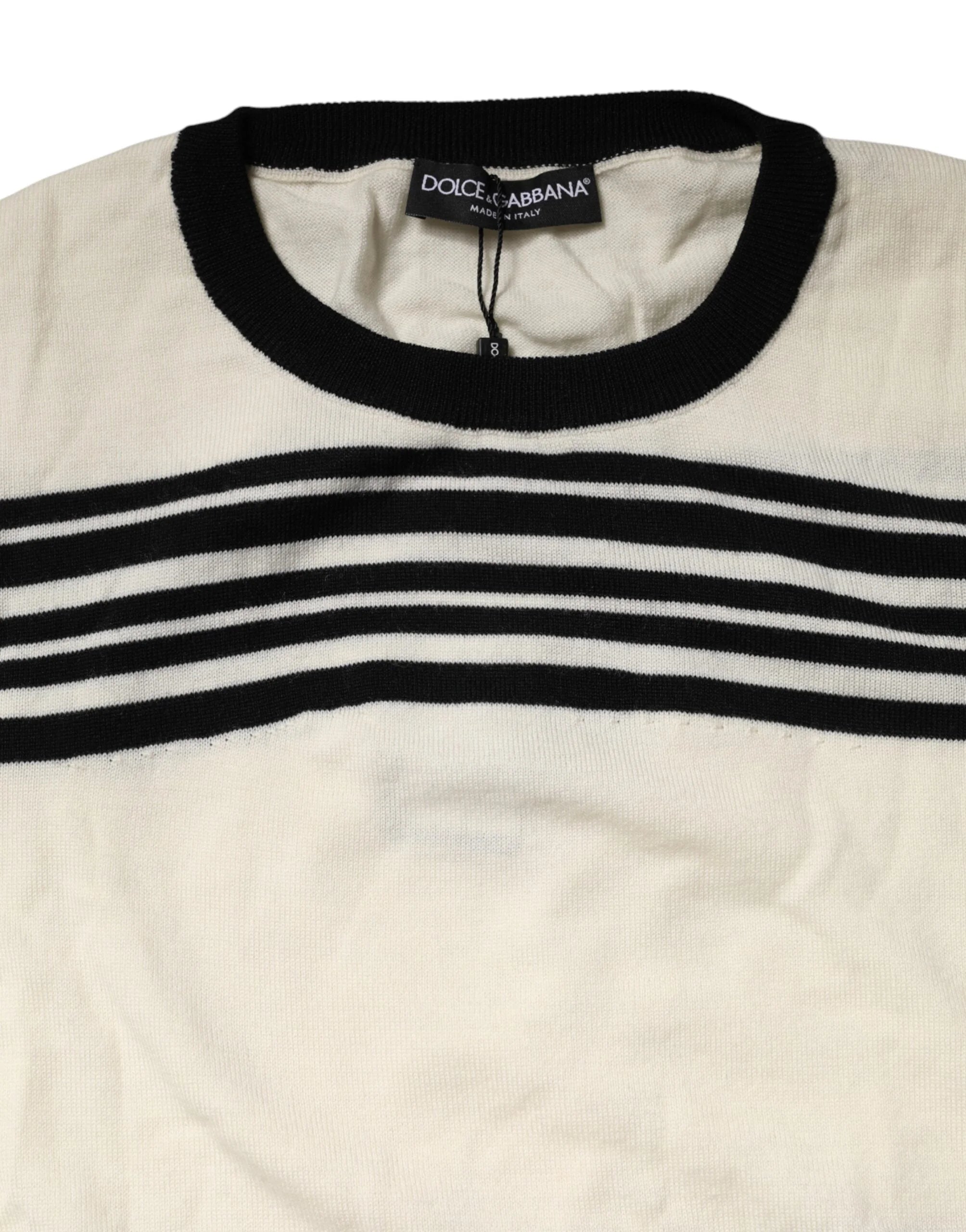 Dolce & Gabbana Black White Stripe CrewNeck Pullover Sweater - IT54 | XL