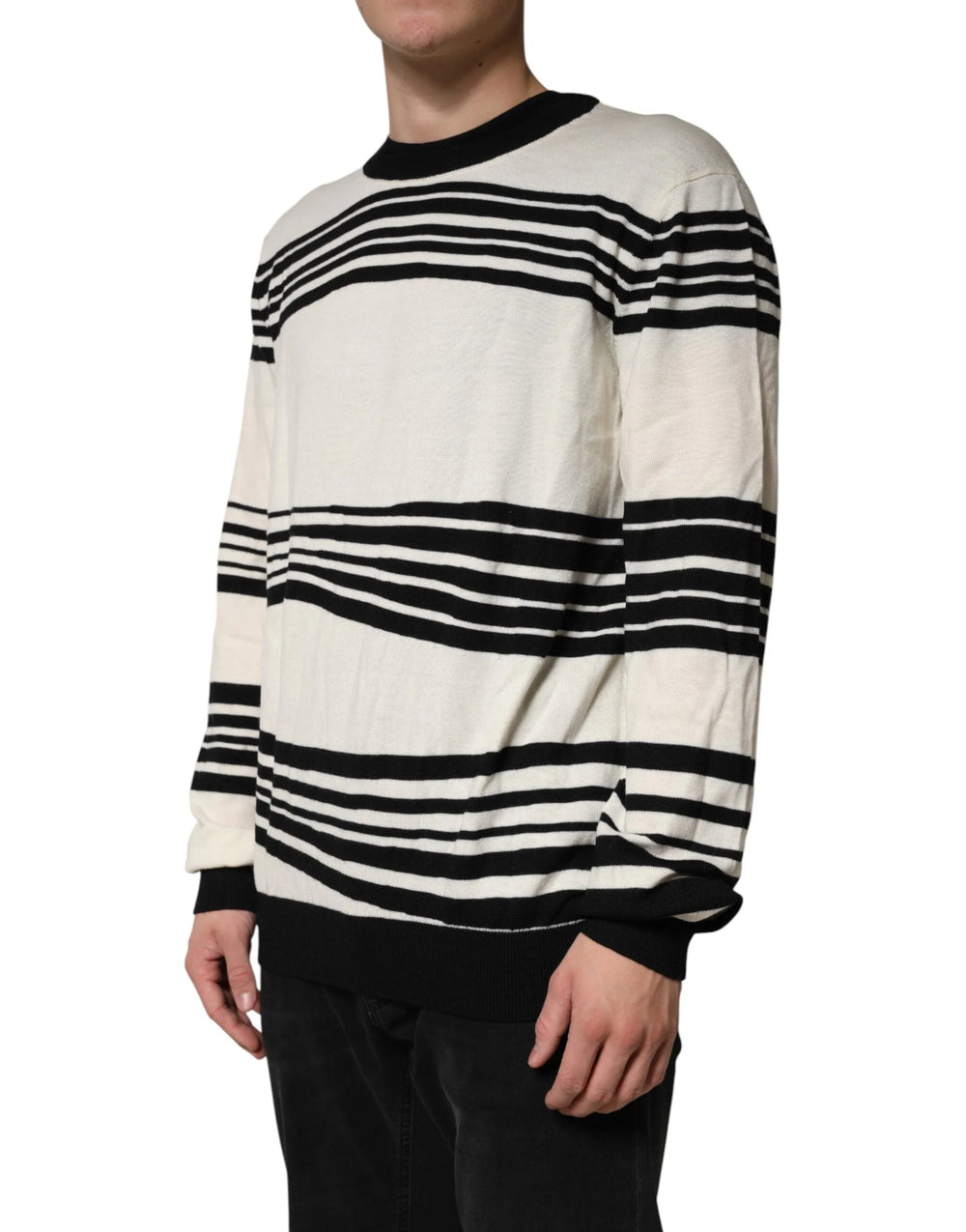 Dolce & Gabbana Black White Stripe CrewNeck Pullover Sweater - IT54 | XL