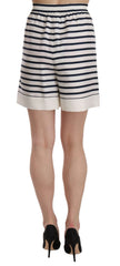 Dolce & Gabbana Black & White Stripe Garterized Silk Shorts - Skirts