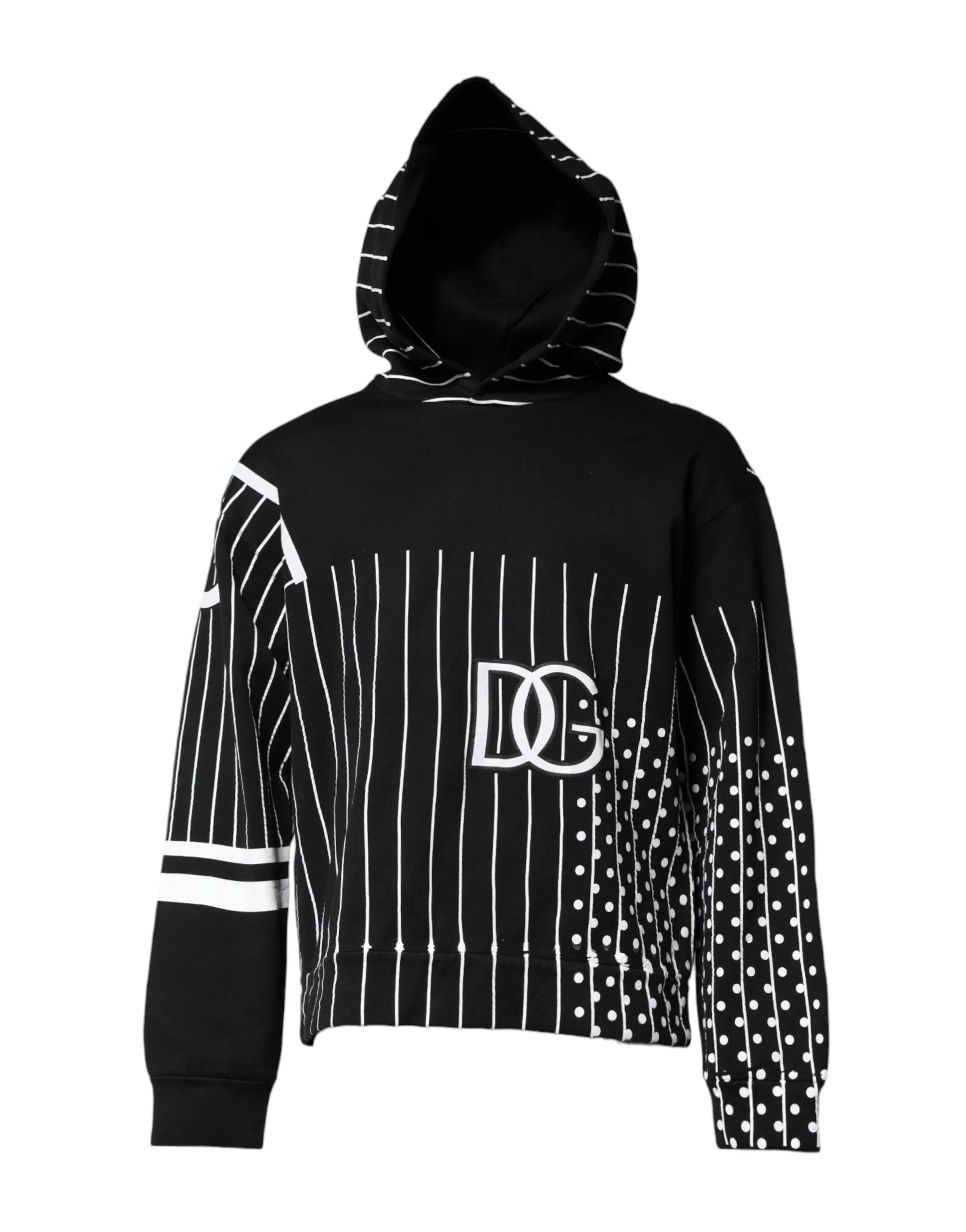 Dolce & Gabbana Black White Stripe Hooded Sweatshirt Sweater - IT50 | L - Hoodies