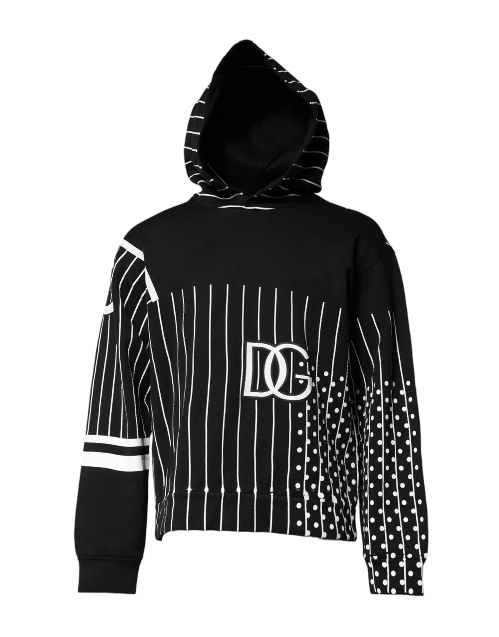 Dolce & Gabbana Black White Stripe Hooded Sweatshirt Sweater - IT50 | L - Hoodies
