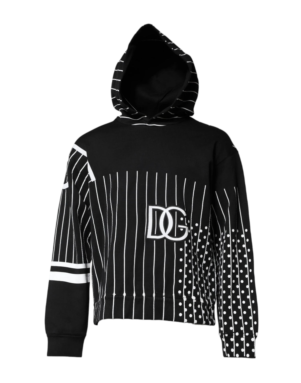 Dolce & Gabbana Black White Stripe Hooded Sweatshirt Sweater - IT50 | L - Hoodies