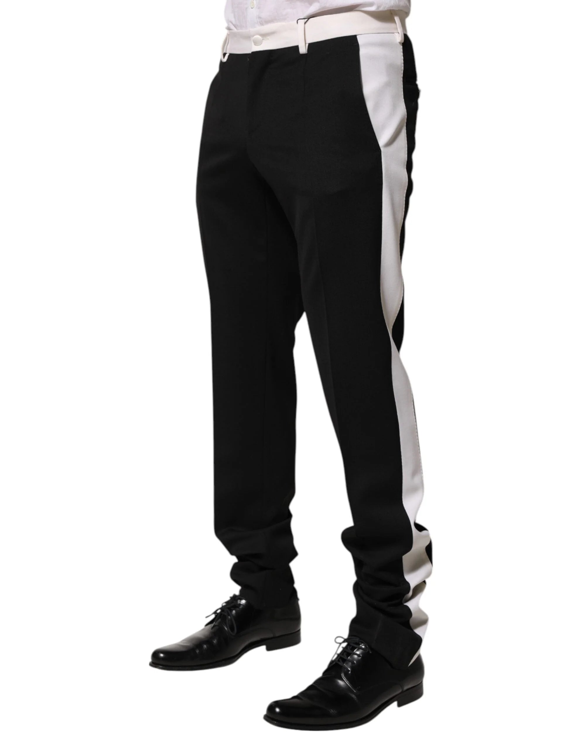 Dolce & Gabbana Black White Stripe Wool Men Trouser Pants - IT48 | M