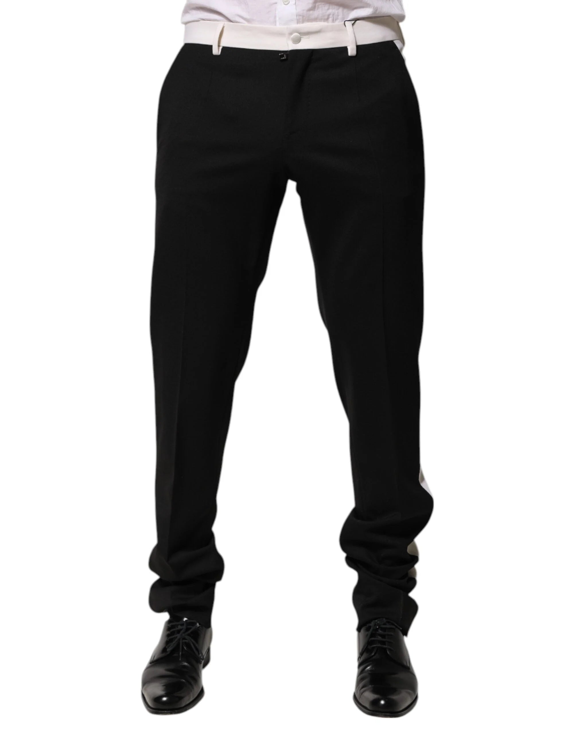 Dolce & Gabbana Black White Stripe Wool Men Trouser Pants - IT48 | M