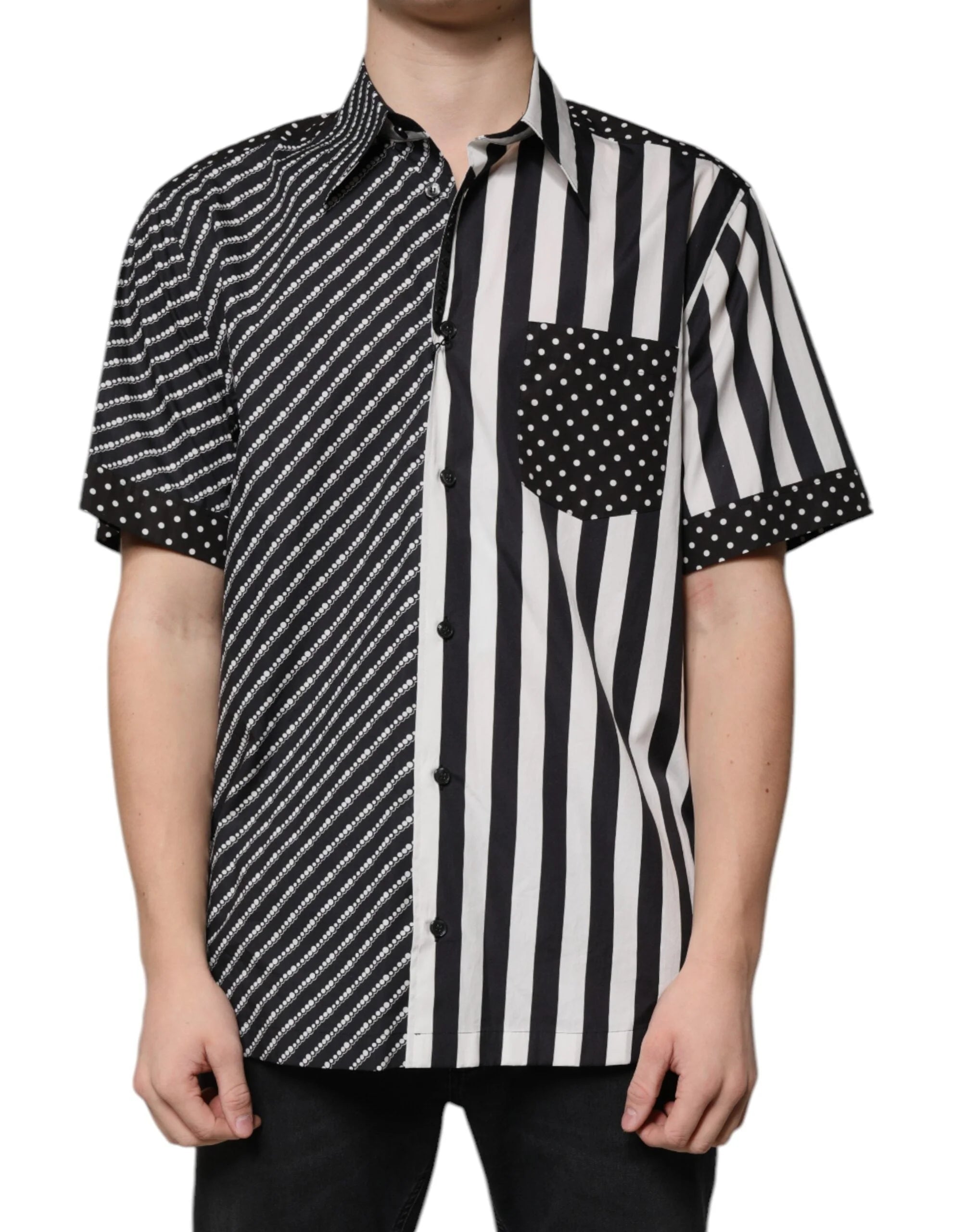 Dolce & Gabbana Black White Striped Button Down Casual Shirt - Shirts
