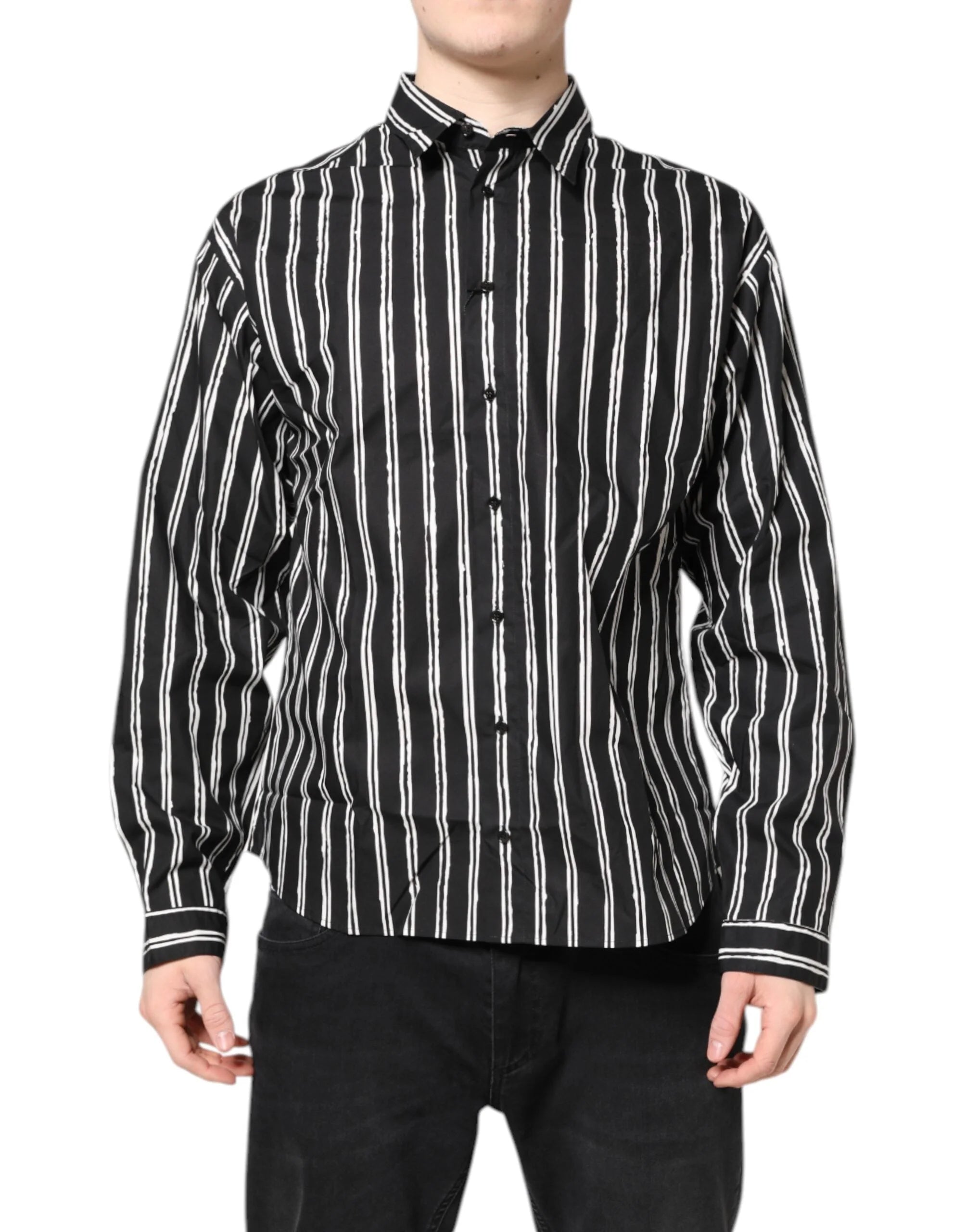 Dolce & Gabbana Black White Striped Cotton Dress Shirt - IT41 | L - Shirts