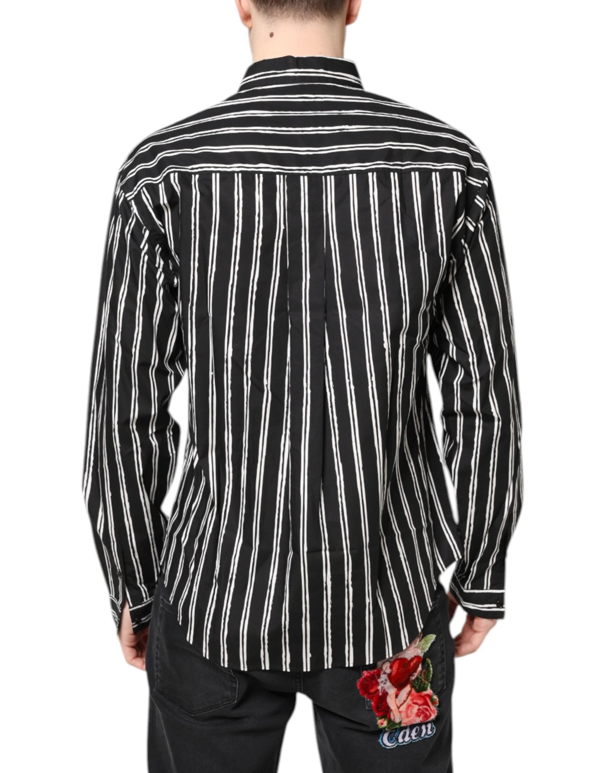 Dolce & Gabbana Black White Striped Cotton Dress Shirt - IT41 | L - Shirts