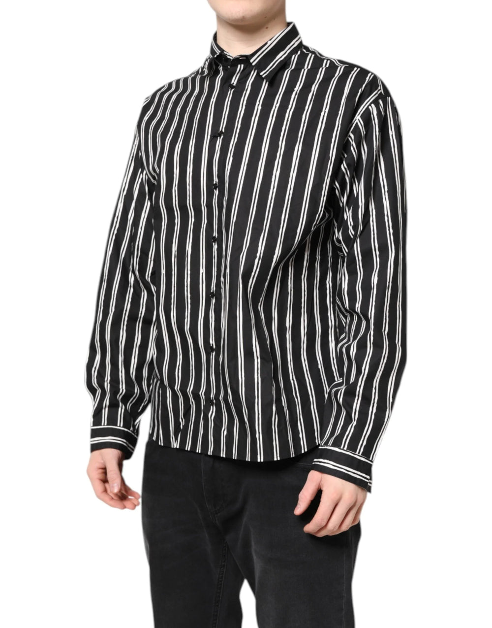 Dolce & Gabbana Black White Striped Cotton Dress Shirt - IT41 | L - Shirts