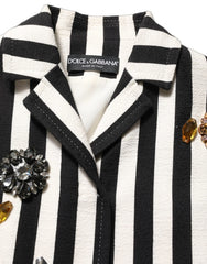 Dolce & Gabbana Black White Striped Embellished Coat Jacket - IT38 | XS