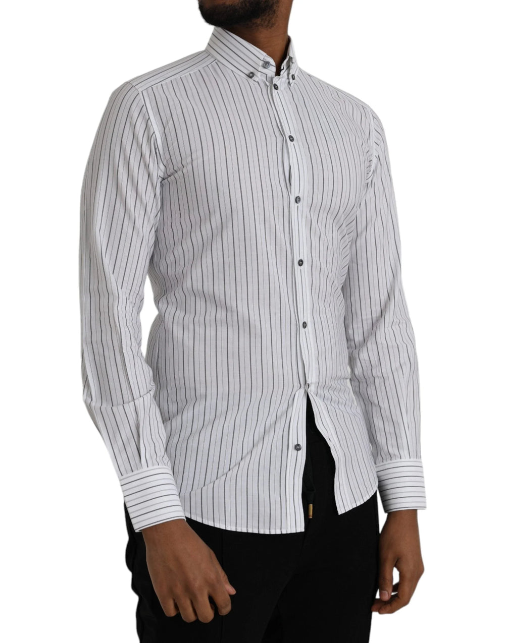 Dolce & Gabbana Black White Striped Formal Dress GOLD Shirt - IT38 | XS - Shirts