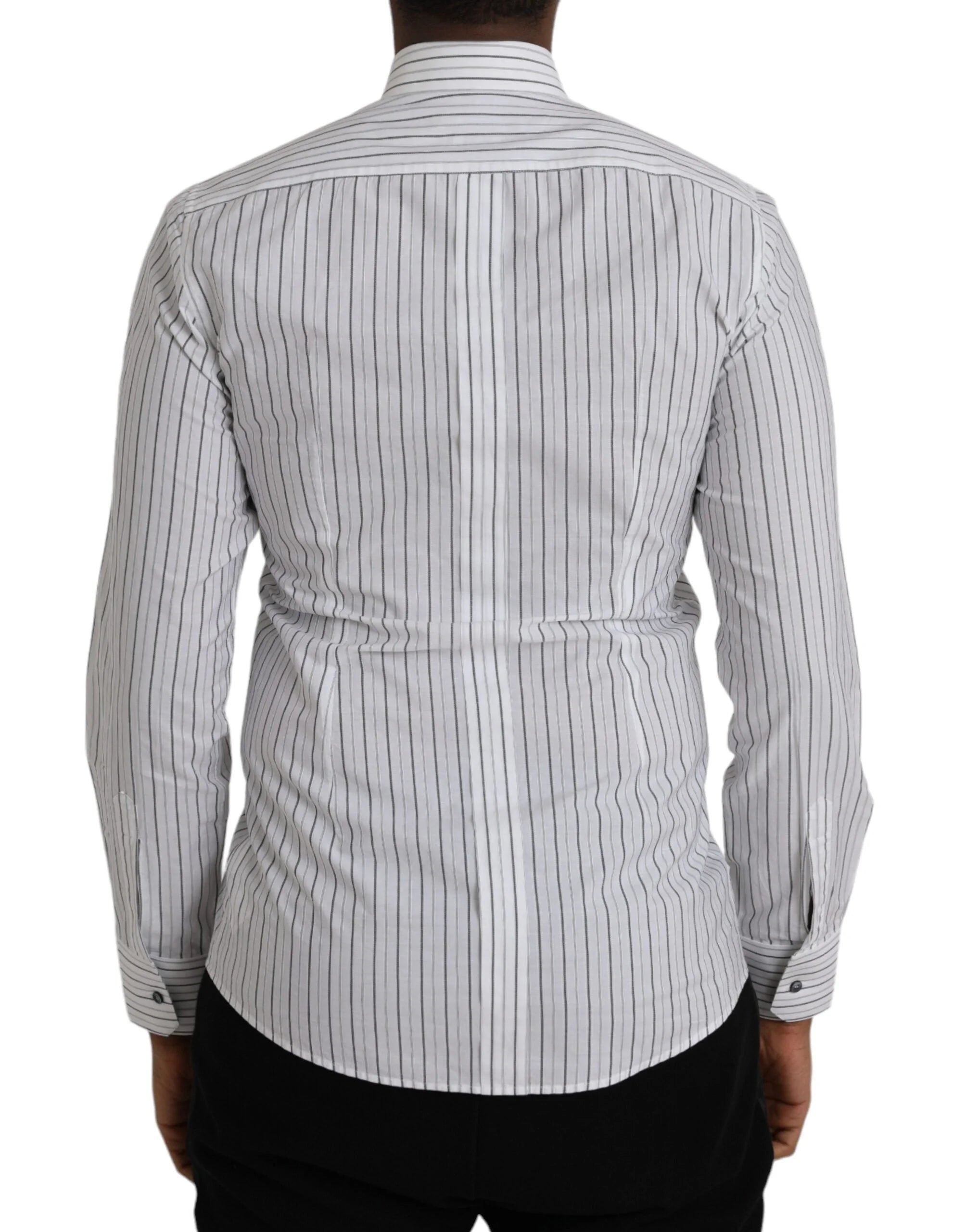 Dolce & Gabbana Black White Striped Formal Dress GOLD Shirt - IT38 | XS - Shirts
