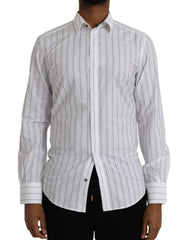 Dolce & Gabbana Black White Striped Formal Dress GOLD Shirt - IT39 | S - Shirts