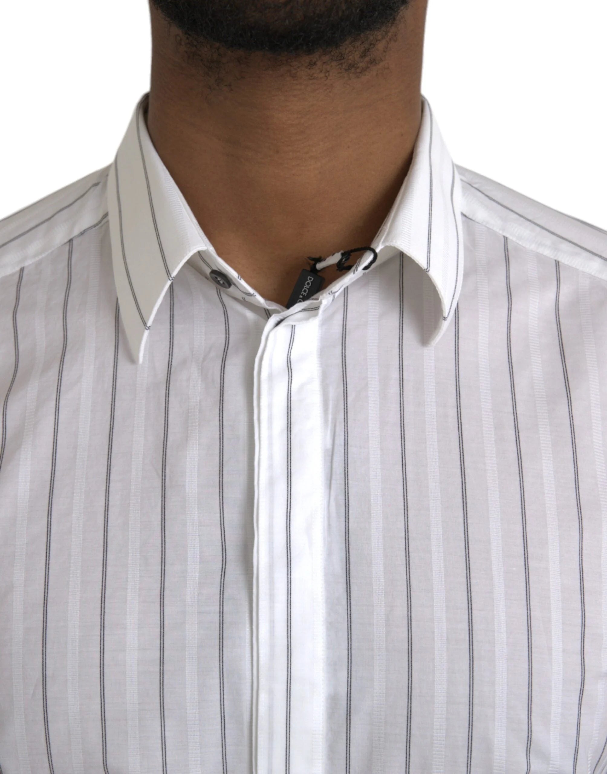 Dolce & Gabbana Black White Striped Formal Dress GOLD Shirt - IT39 | S - Shirts