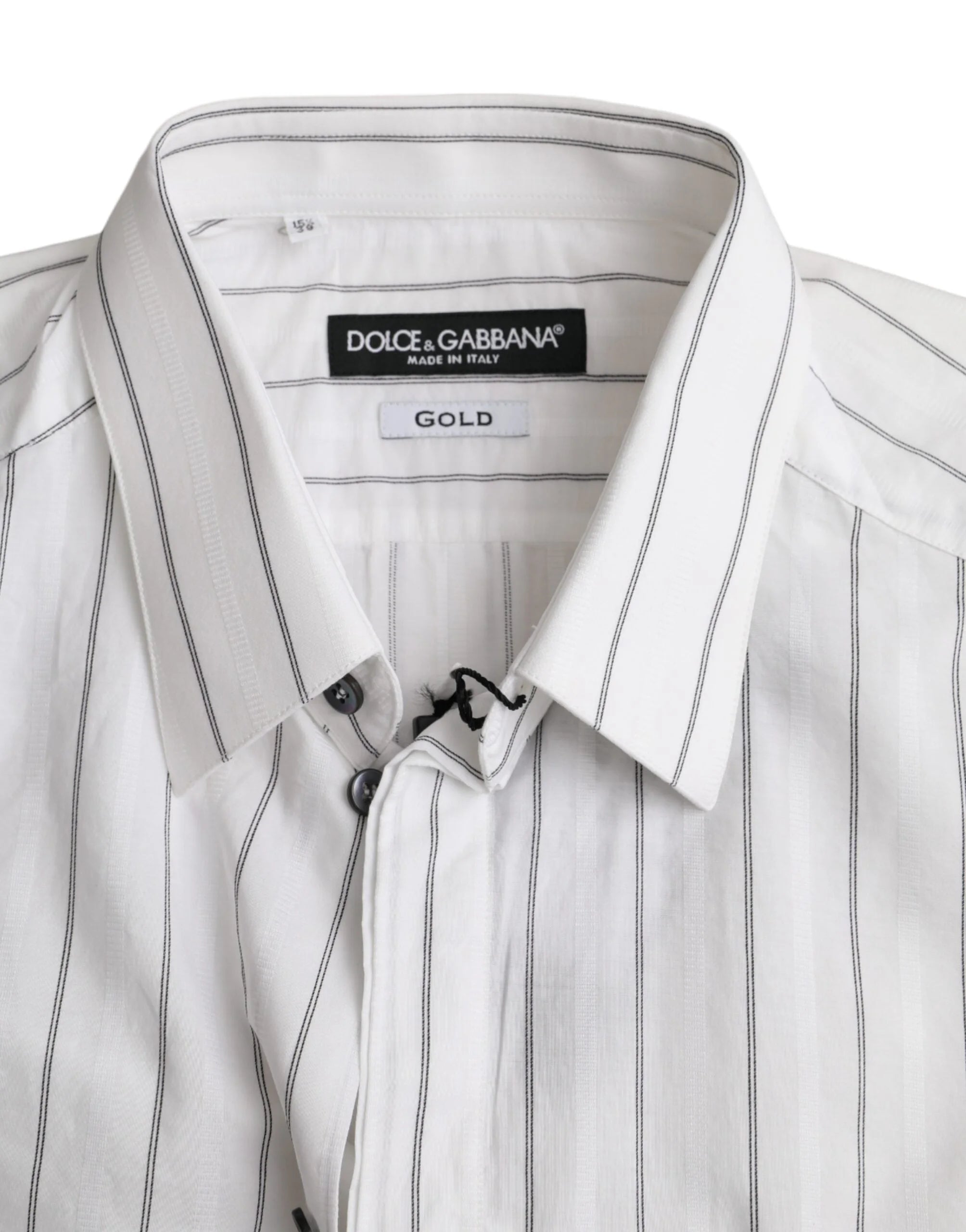 Dolce & Gabbana Black White Striped Formal Dress GOLD Shirt - IT39 | S - Shirts
