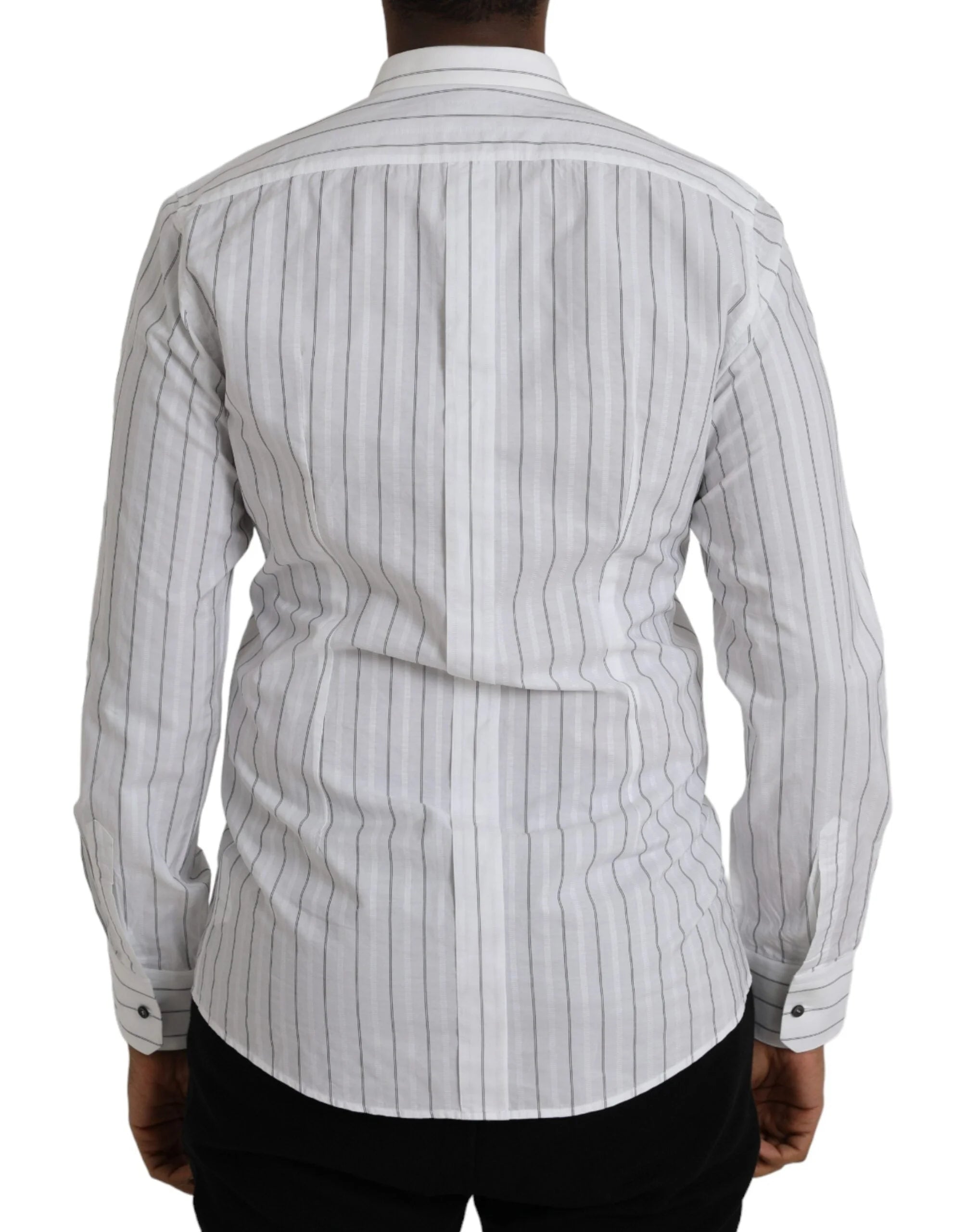 Dolce & Gabbana Black White Striped Formal Dress GOLD Shirt - IT39 | S - Shirts