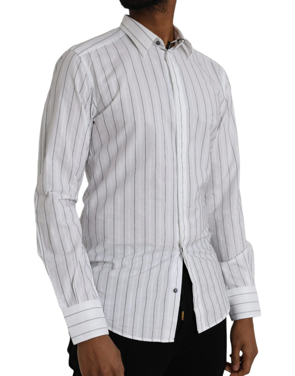Dolce & Gabbana Black White Striped Formal Dress GOLD Shirt - IT39 | S - Shirts