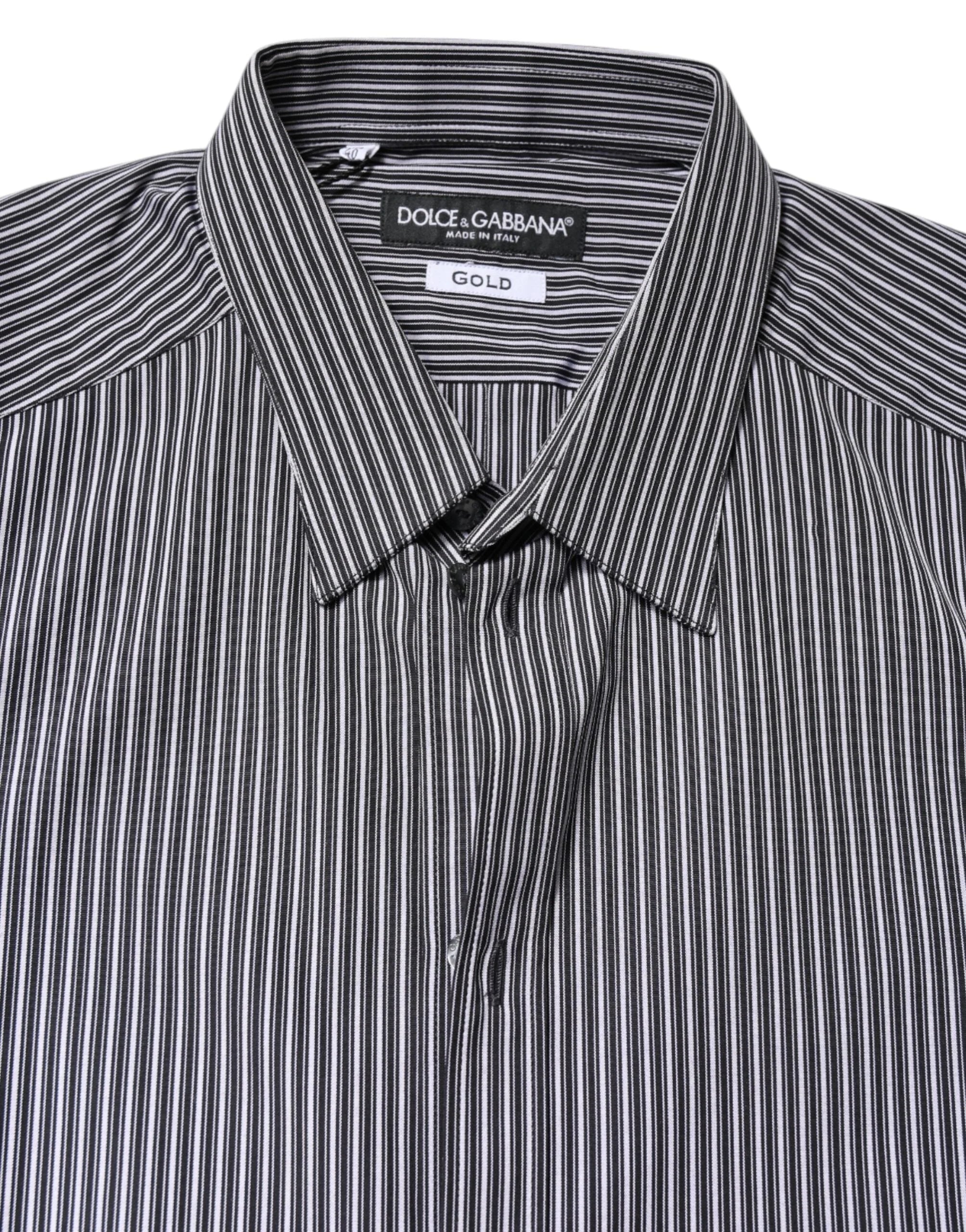 Dolce & Gabbana Black White Striped GOLD Formal Dress Shirt - Shirts