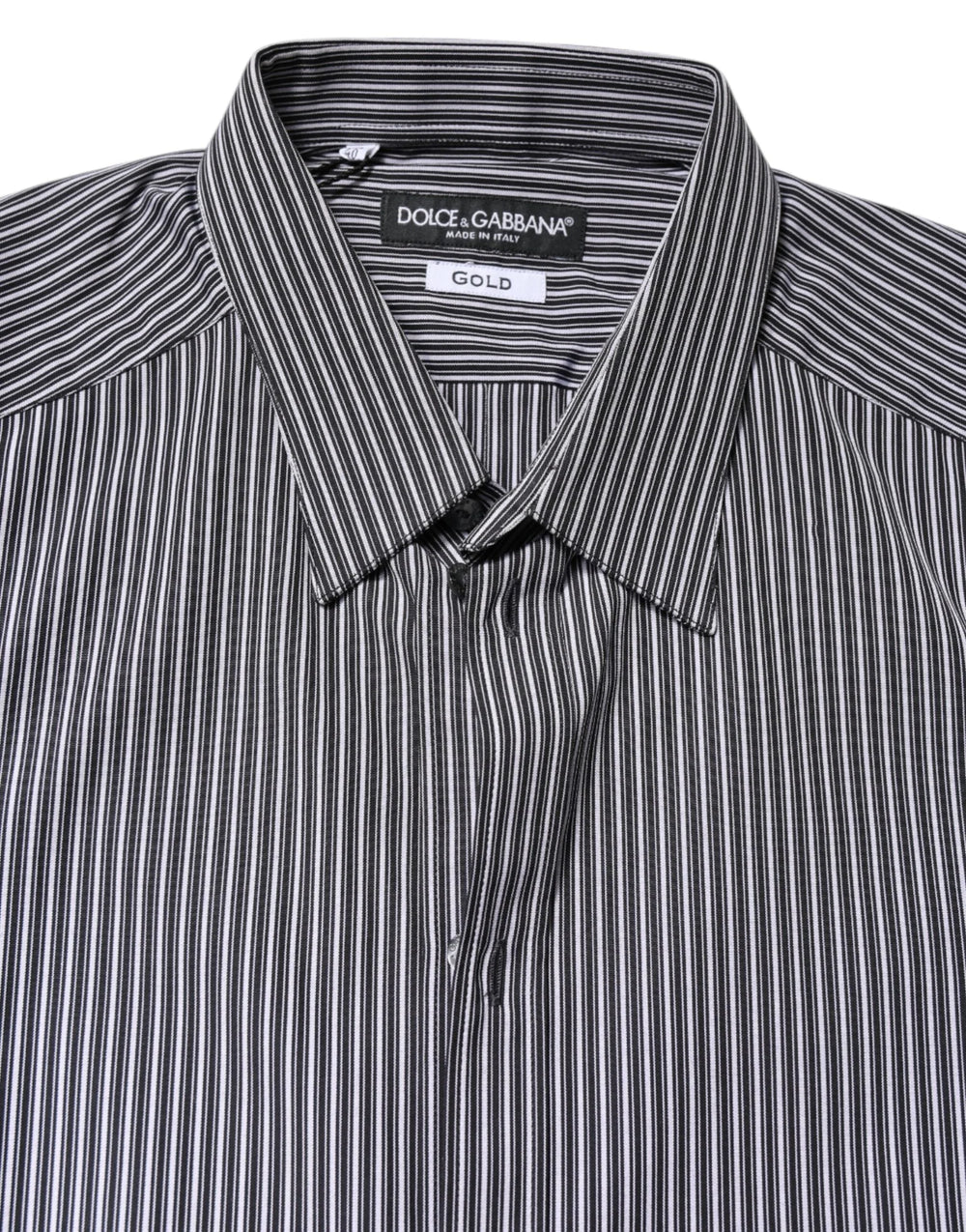Dolce & Gabbana Black White Striped GOLD Formal Dress Shirt - Shirts