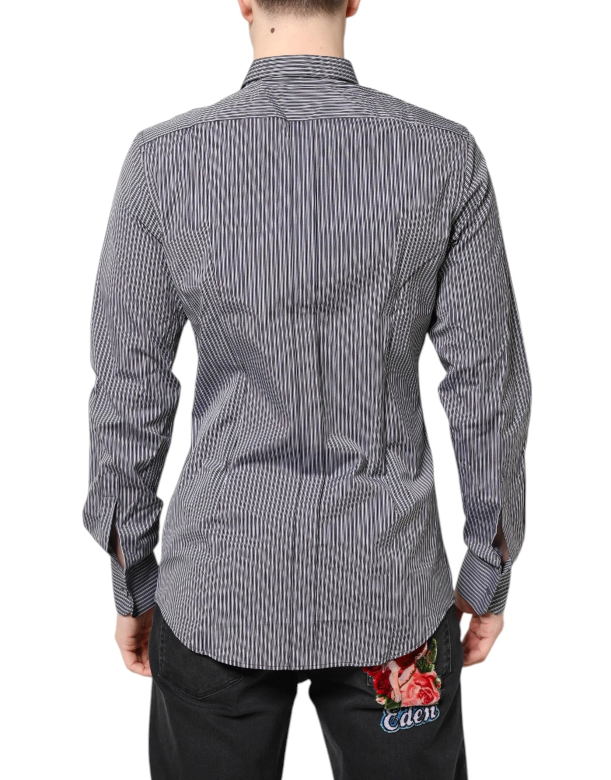 Dolce & Gabbana Black White Striped GOLD Formal Dress Shirt - Shirts