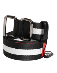 Dolce & Gabbana Black White Striped Logo Metal Buckle Belt - 105 cm / 42 Inches - Belts