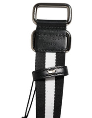 Dolce & Gabbana Black White Striped Logo Metal Buckle Belt - 105 cm / 42 Inches - Belts