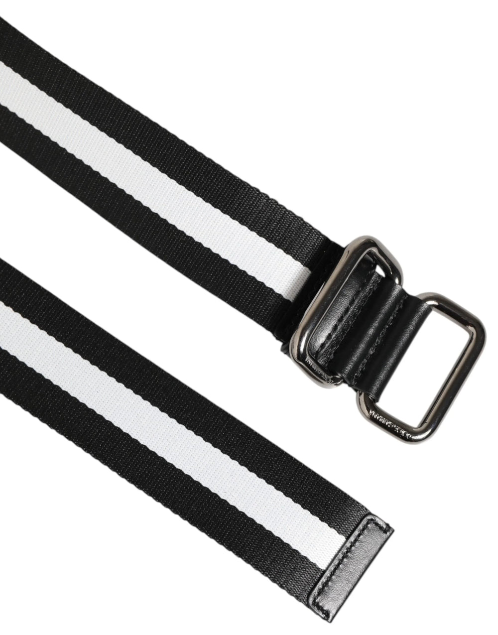 Dolce & Gabbana Black White Striped Logo Metal Buckle Belt - Belts