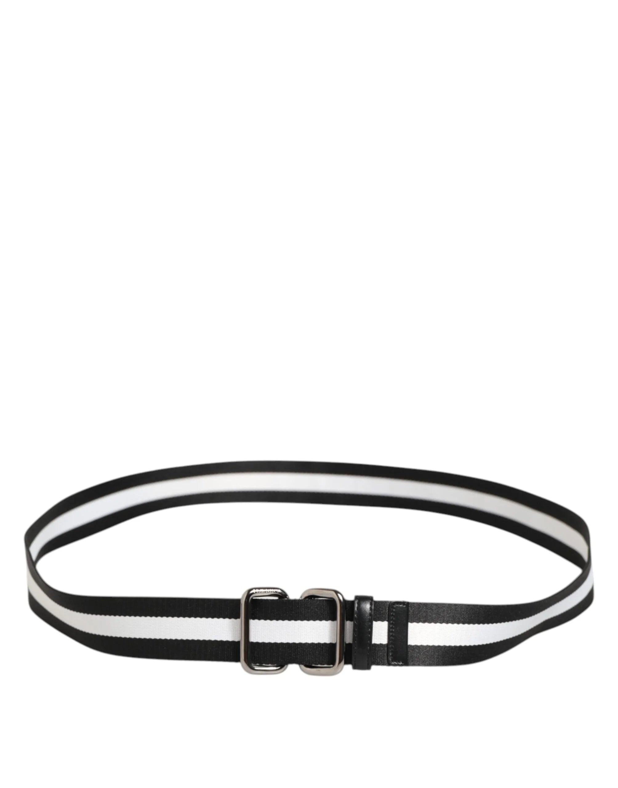 Dolce & Gabbana Black White Striped Logo Metal Buckle Belt - Belts