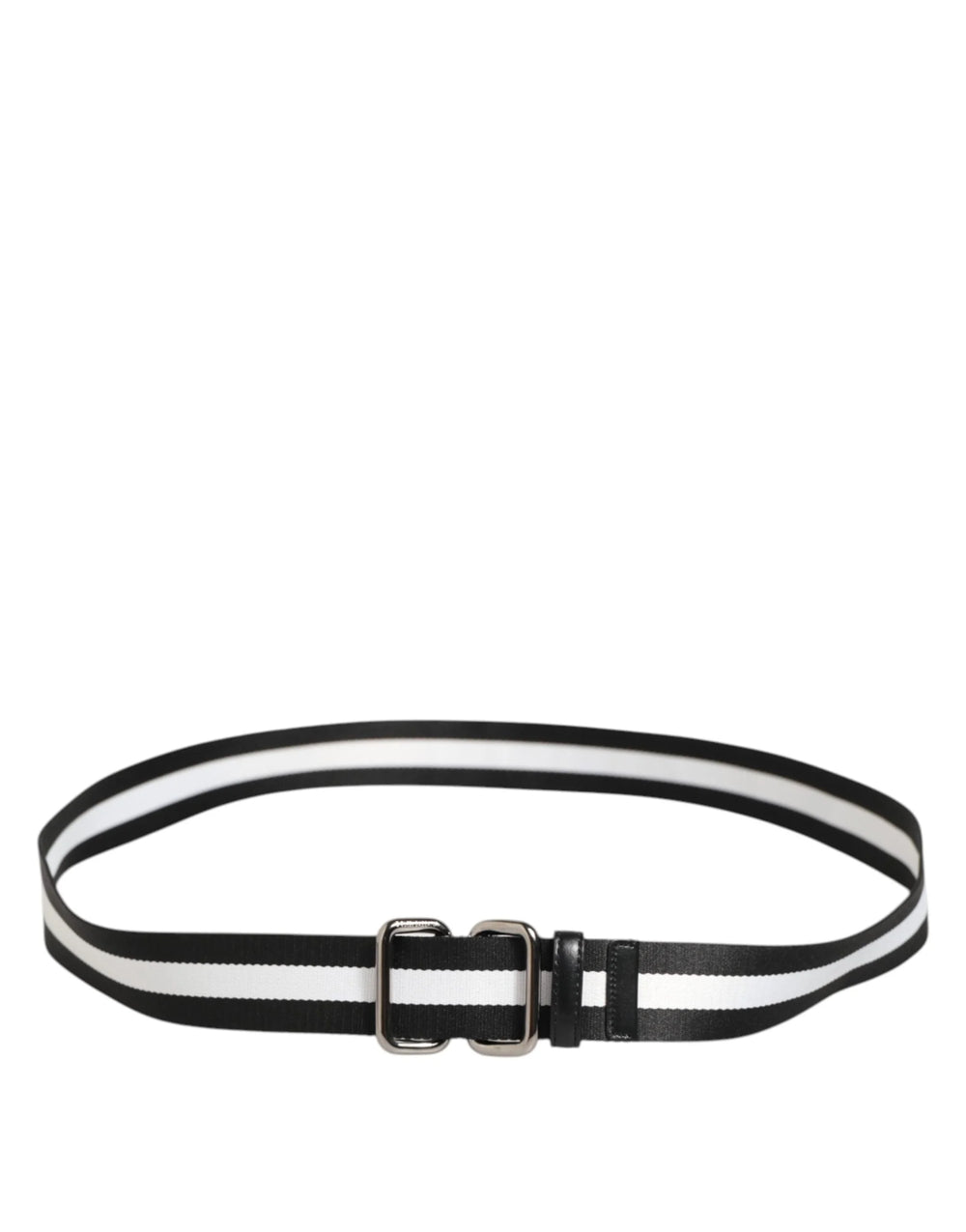 Dolce & Gabbana Black White Striped Logo Metal Buckle Belt - Belts