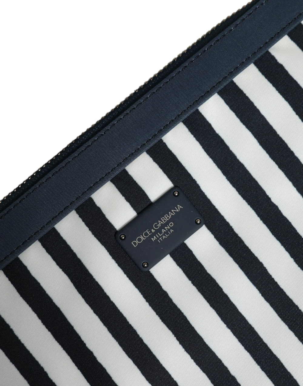 Dolce & Gabbana Black White Striped Logo Plaque Clutch Borse Pouch Bag - Clutch Bags