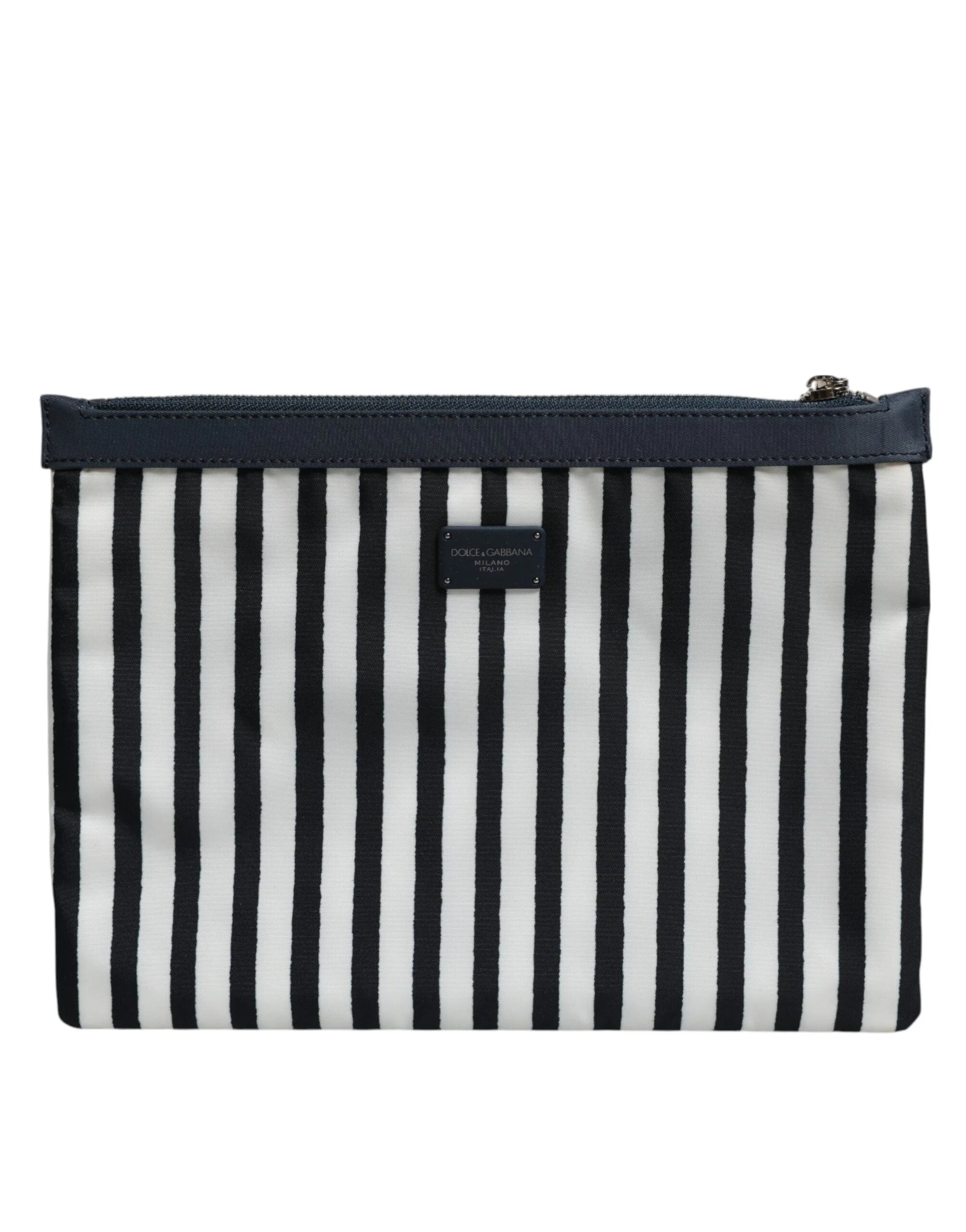 Dolce & Gabbana Black White Striped Logo Plaque Clutch Borse Pouch Bag - Clutch Bags