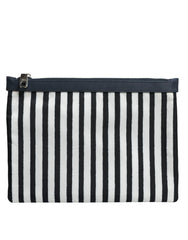 Dolce & Gabbana Black White Striped Logo Plaque Clutch Pouch Bag - Clutch Bags