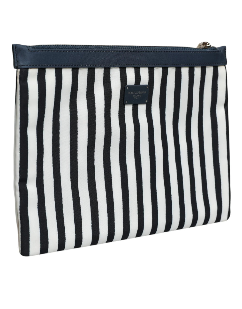 Dolce & Gabbana Black White Striped Logo Plaque Clutch Pouch Bag - Clutch Bags