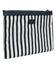 Dolce & Gabbana Black White Striped Logo Plaque Clutch Pouch Bag - Clutch Bags