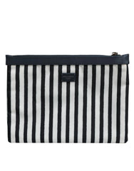 Dolce & Gabbana Black White Striped Logo Plaque Clutch Pouch Bag - Clutch Bags