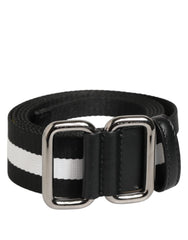 Dolce & Gabbana Black White Striped Metal Buckle Men Belt - Belts