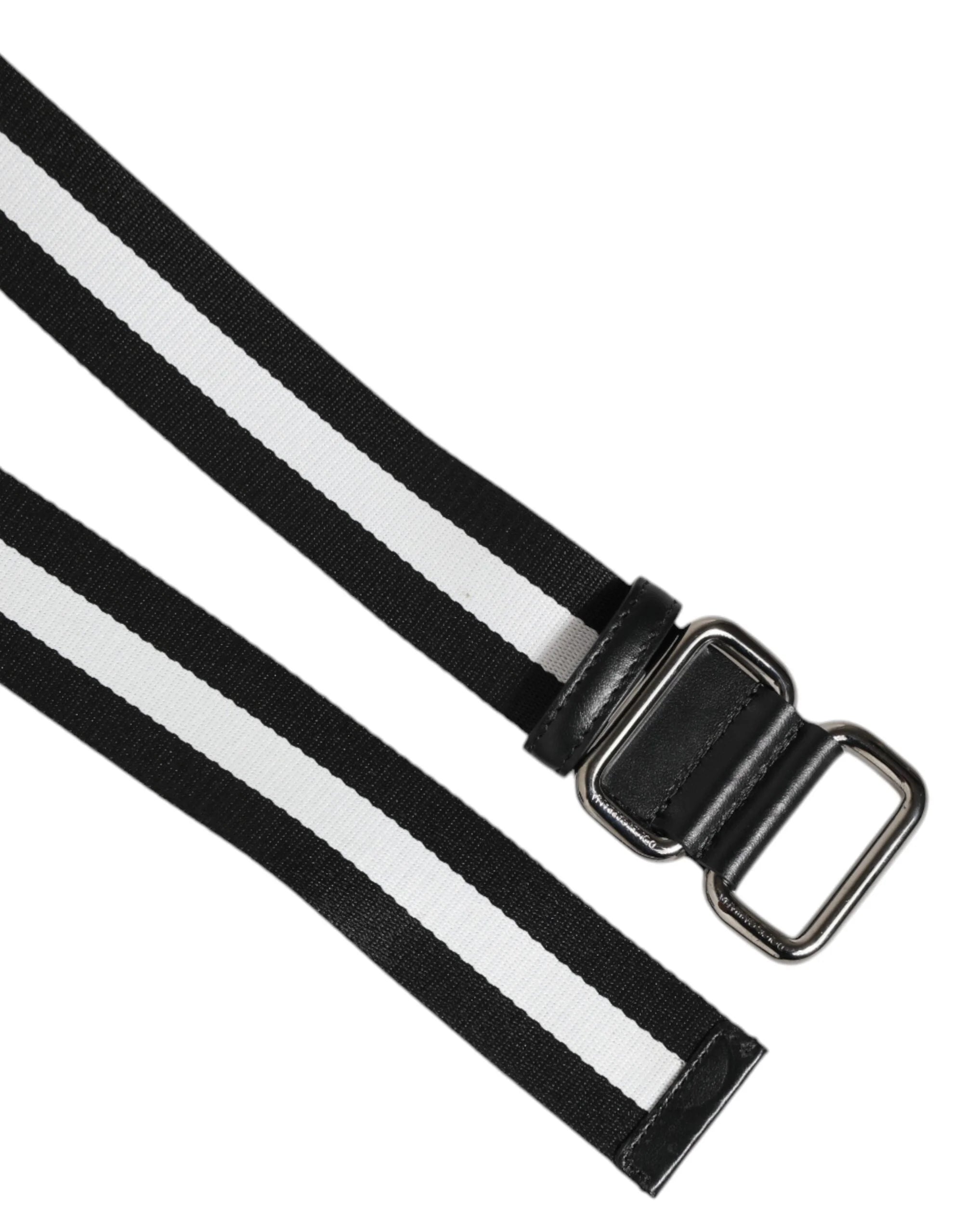 Dolce & Gabbana Black White Striped Metal Buckle Men Belt - Belts