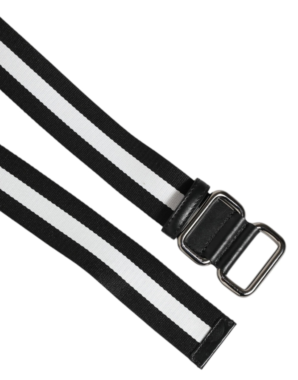 Dolce & Gabbana Black White Striped Metal Buckle Men Belt - Belts