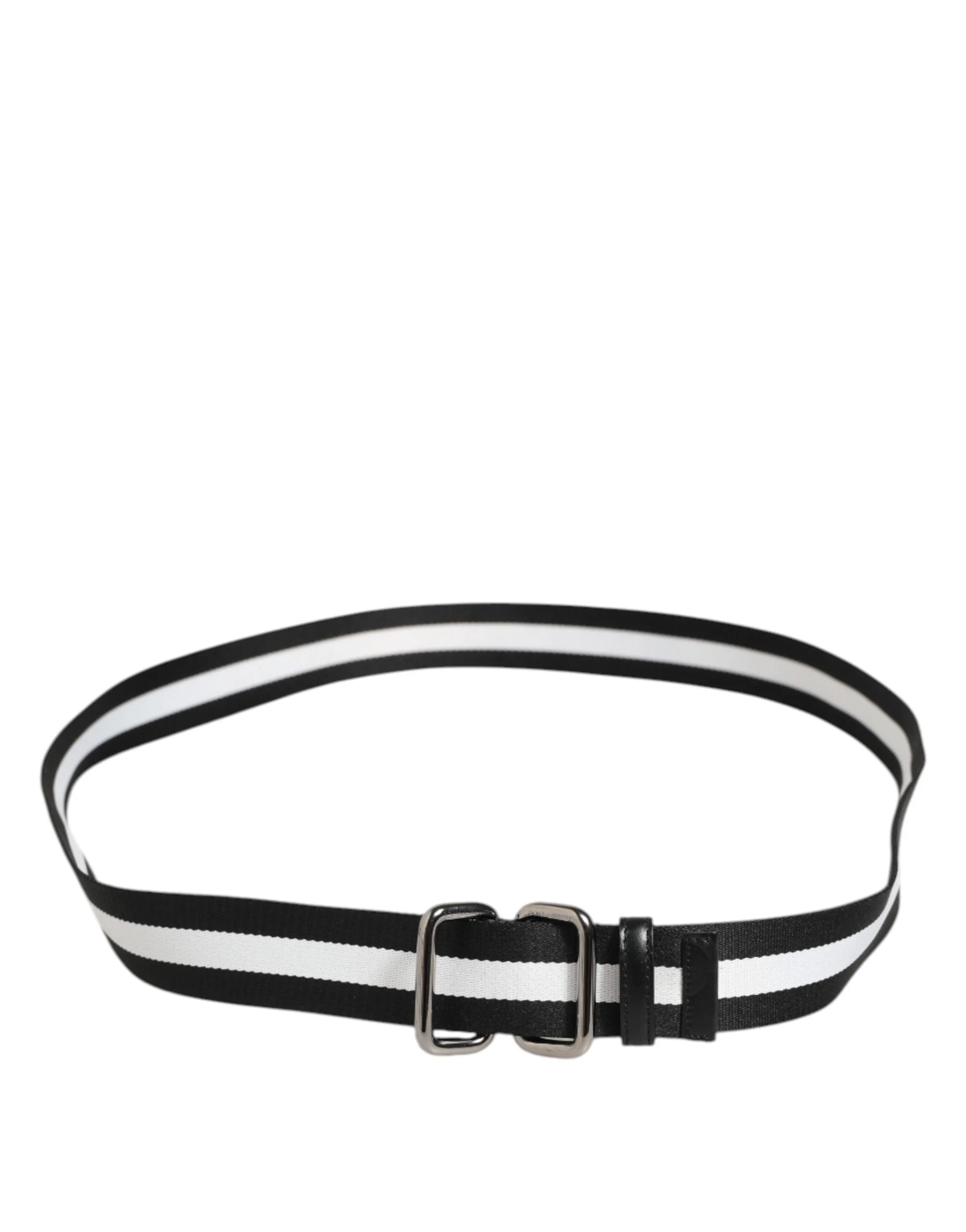Dolce & Gabbana Black White Striped Metal Buckle Men Belt - Belts