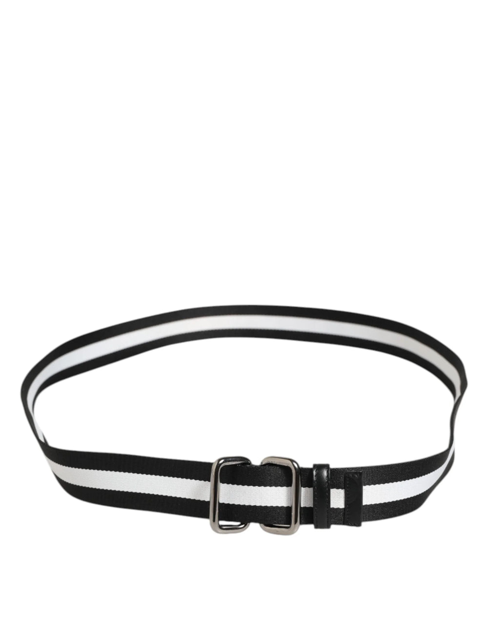 Dolce & Gabbana Black White Striped Metal Buckle Men Belt - Belts