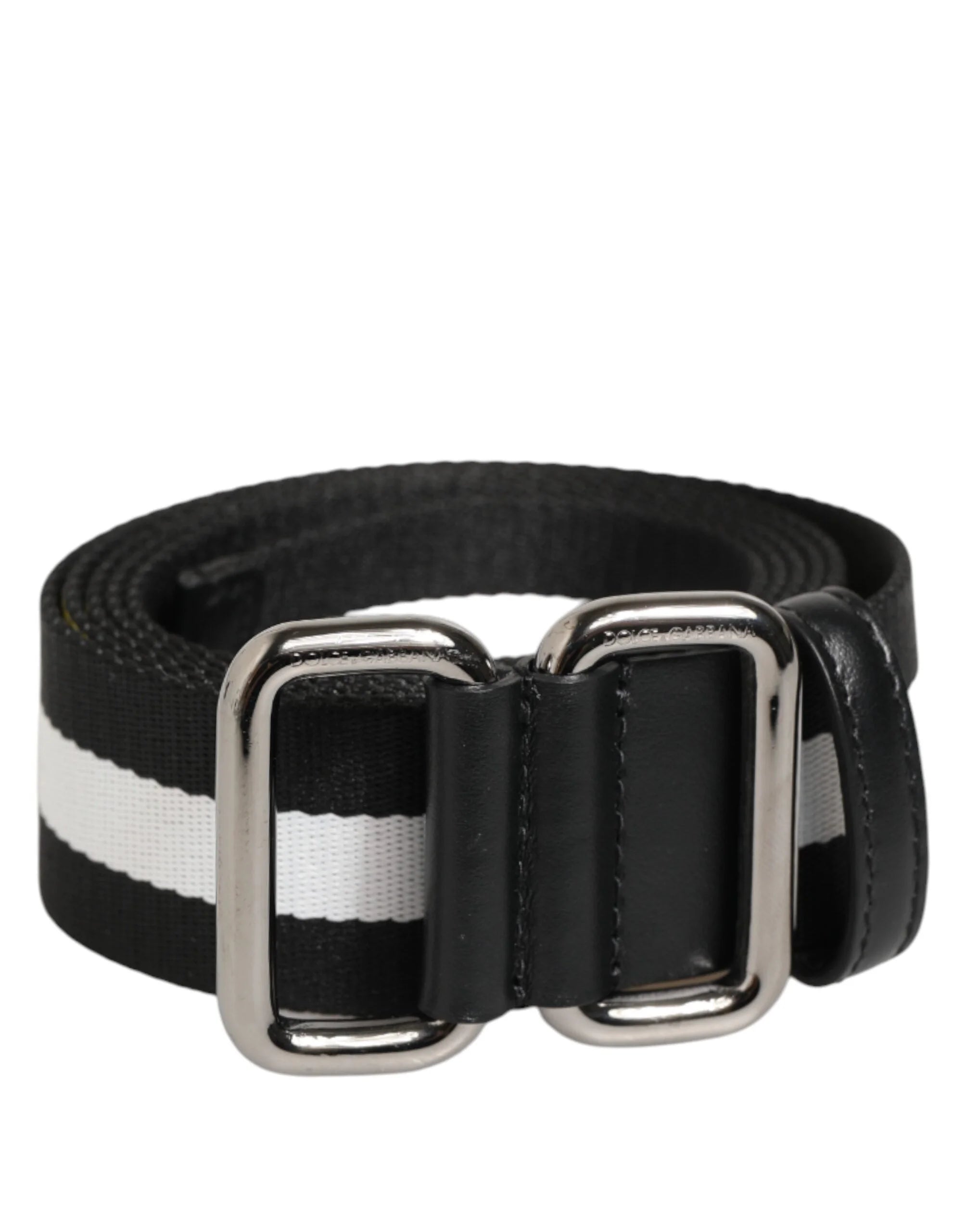 Dolce & Gabbana Black White Striped Metal Buckle Men Belt - Belts