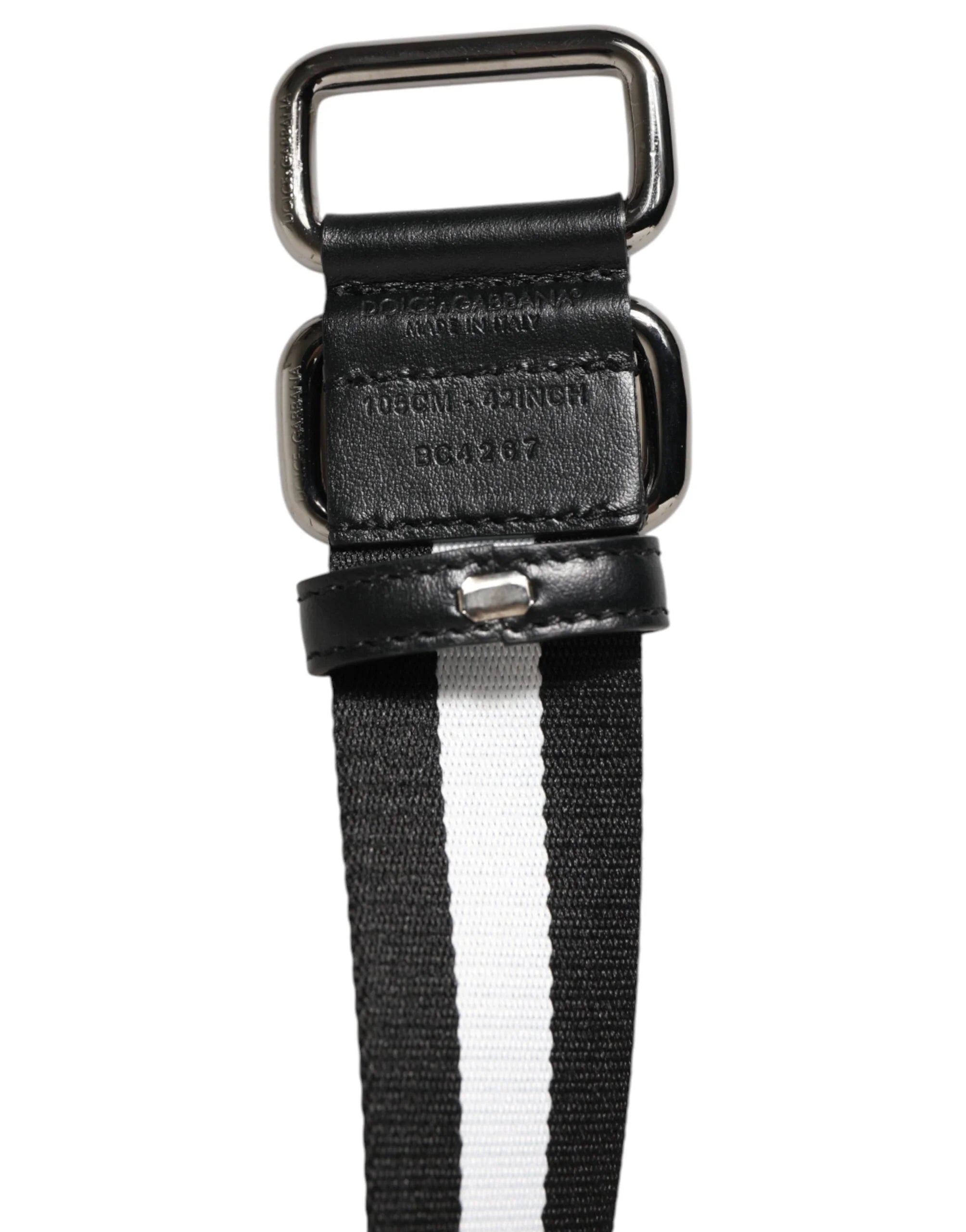 Dolce & Gabbana Black White Striped Metal Buckle Men Belt - Belts