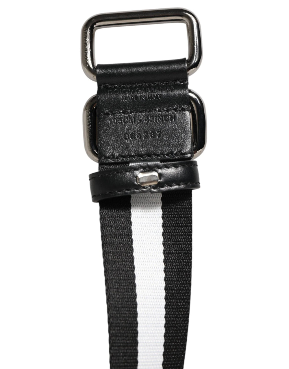 Dolce & Gabbana Black White Striped Metal Buckle Men Belt - Belts