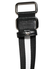 Dolce & Gabbana Black White Striped Metal Buckle Men Belt - Belts