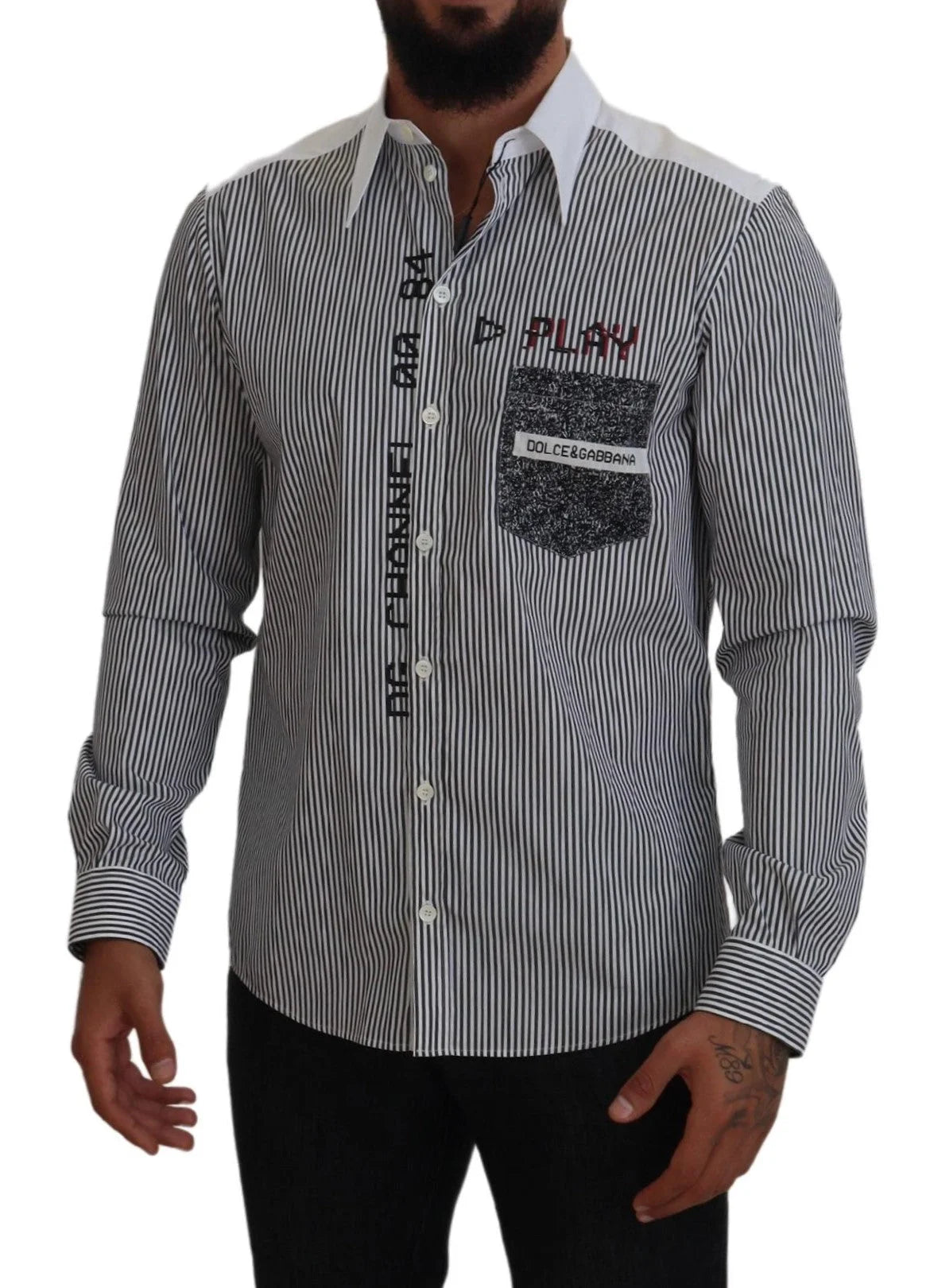 Dolce & Gabbana Black White Striped Printed Casual Cotton Shirt - IT41 | L - Shirts