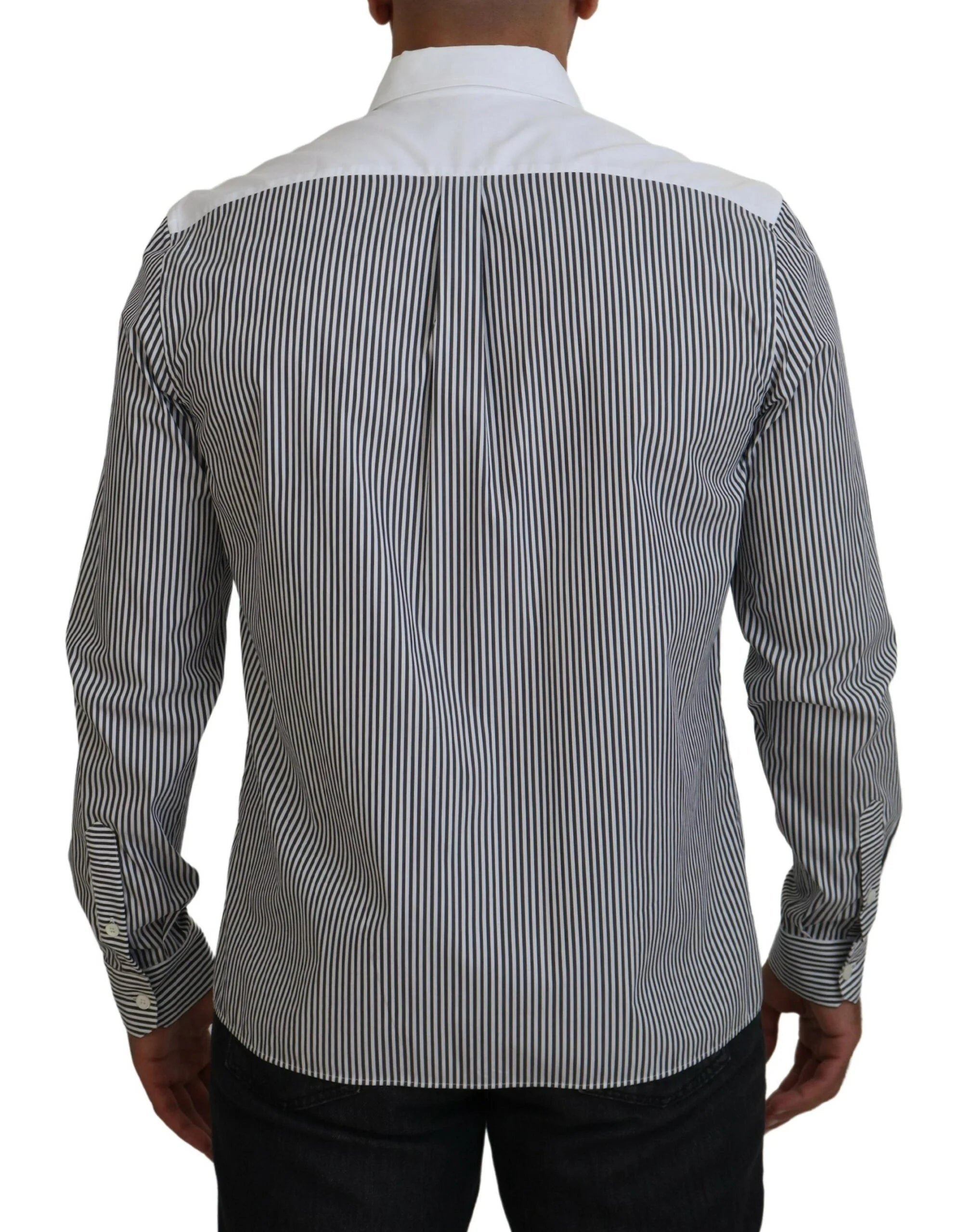 Dolce & Gabbana Black White Striped Printed Casual Cotton Shirt - IT41 | L - Shirts