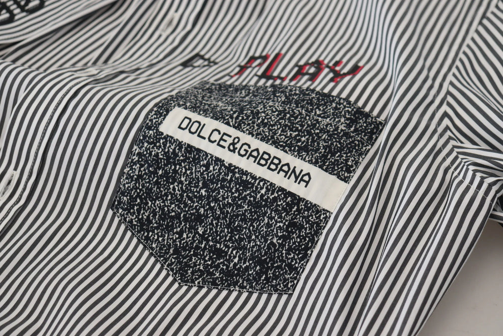 Dolce & Gabbana Black White Striped Printed Casual Cotton Shirt - IT41 | L - Shirts
