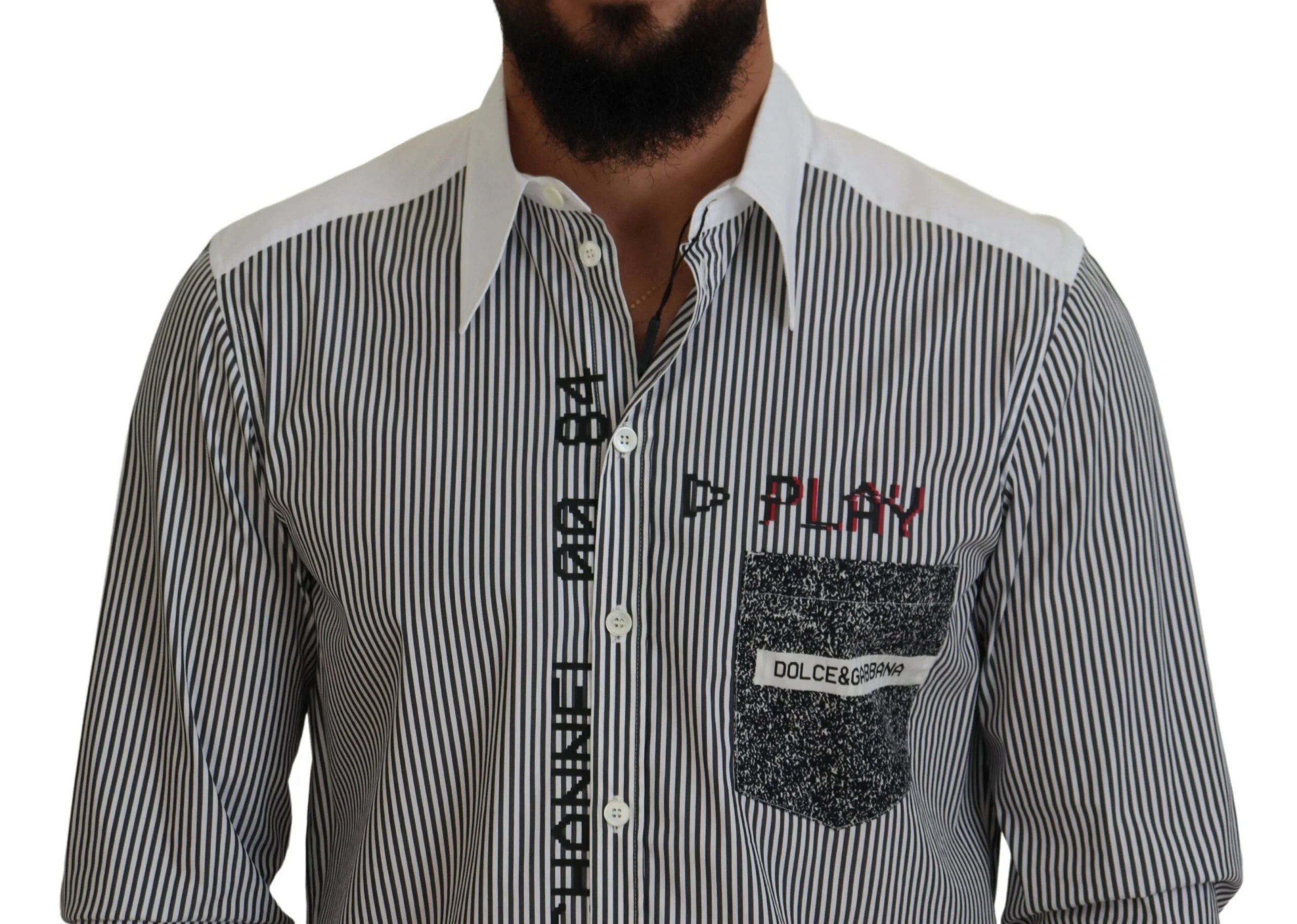 Dolce & Gabbana Black White Striped Printed Casual Cotton Shirt - IT41 | L - Shirts