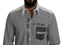 Dolce & Gabbana Black White Striped Printed Casual Cotton Shirt - IT41 | L - Shirts